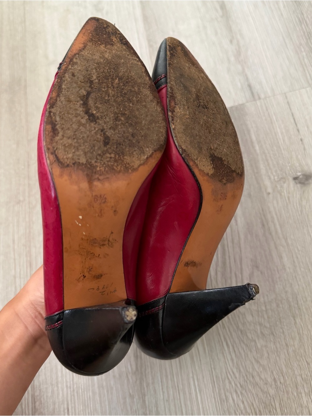 Bally Red and Black Pointed-Toe Suede Flats - Picture 3 of 5